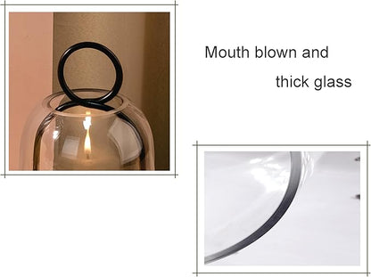 5" & 4" Wide Versatile Metal Candle Holder with Handmade Sturdy Glass Dome in Black for Pillar Candle & Plants, 5.1" xH11.8 4" xH7.5, Industrial, Farmhouse. Modern Style (2, Black, Large & Small)