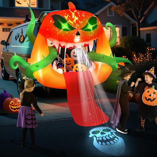 Kalolary 5FT Halloween Inflatables Pumpkin Ghost Trunk or Treat Car Decorations, Blow Up Pumpkin Outdoor Decorations with Built-in Rotating Light & Projection Lights for Yard Lawn Car SUV Decors