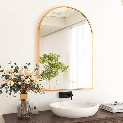 HARRITPURE 24"x36" Arched Bathroom Mirror - Wall Mounted Mirror - Gold Arch Mirror - Aluminum Alloy Frame Bathroom Mirror Living Room, Bedroom, Bathroom and Entryway