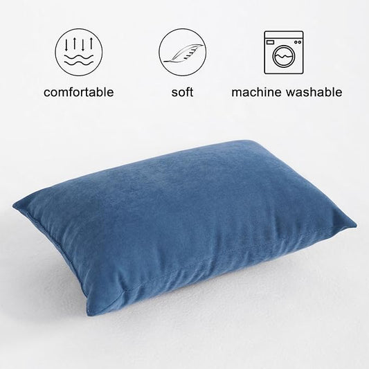 FLXXIE 2 Pack Microfiber Tiny Pillows, 11x7 Inches, Mini Pillows for Sleeping and Traveling, Washable Pillows, Soft Small Pillows Travel Pillows Nap Pillows, Denim Blue