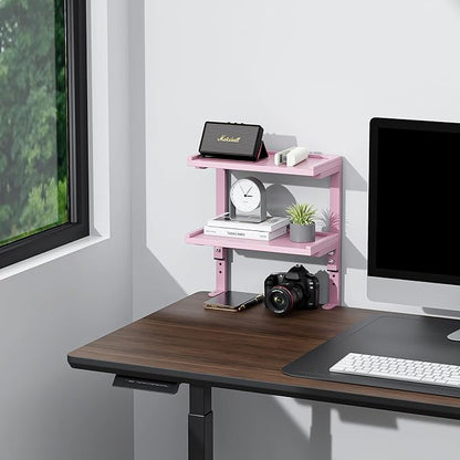 2-Tier Desk Shelf, Expandable Under Desk Storage, Clamp on Desk Shelf, Desktop Accessories for Offices, Study Rooms, and Game Rooms (Pink)