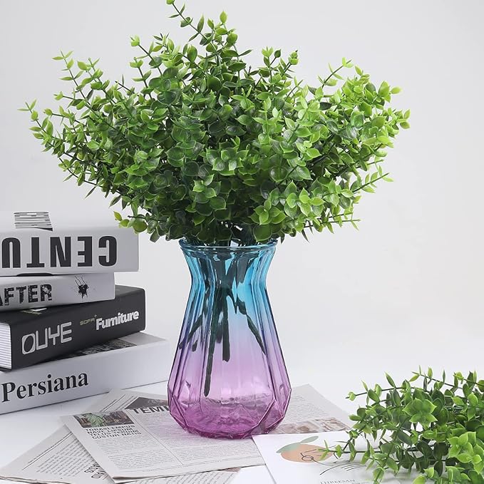 RECUTMS Artificial Boxwood Stems Fake Plant 12 Large Pieces, Faux Farmhouse Greenery Shrubs to Brighten up Your Wedding Home Kitchen Garden Patio Yard Indoor Outdoor Decor(Eucalyptus)