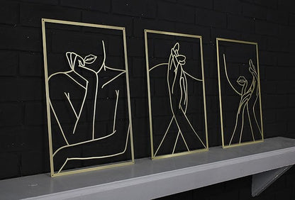 Vivegate Gold Minimalist Female Body Single Line Metal Wall Art Decor - 18"X12" 3 Packs Gold Women Body Abstract Minimalist Lines Wall Signs for Hanging Bedroom wall decor