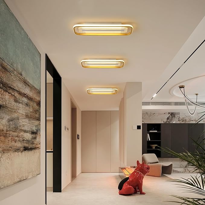 Becailyer Modern Ceiling Light, 62W Dimmable LED Flush Mount Ceiling Lamp, 31.49" Acrylic Linear Chandelier Lighting Close to Ceiling Light Fixture for Living Dining Room Kitchen Bedroom Hallway, Gold