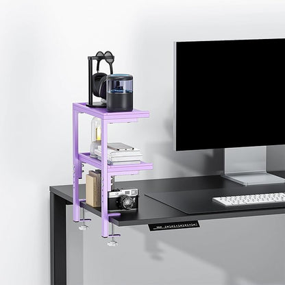 2-Tier Desk Shelf, Expandable Under Desk Storage, Clamp on Desk Shelf, Desktop Accessories for Offices, Study Rooms, and Game Rooms (Purple)
