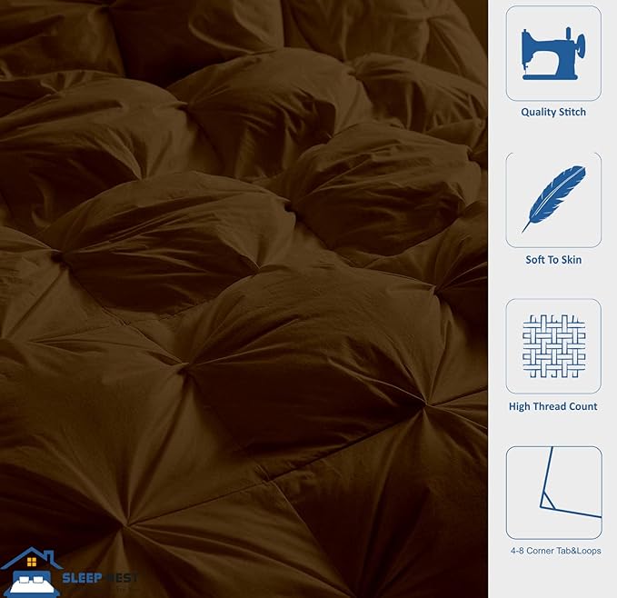 SLEEP-NEST Oversized King Comforter 116 x 98 - All-Season Hotel Luxury Down Alternative - Pintuck Pinch Pleat Design with 8 Corner Tabs - Ultra Soft, Breathable, Extra Large Quilt - Brown