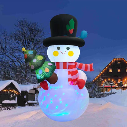 8 FT Christmas Inflatables Snowman Yard Decoration, Blow Up Snowman with Christmas Tree Outdoor Decoration with Rotating LED Lights for Holiday Party Patio Garden Lawn Decor