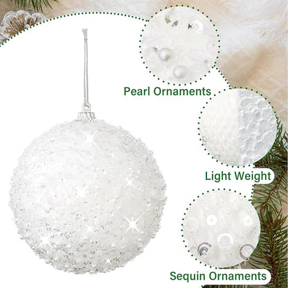 3.15" Christmas Ball Ornaments Glitter Shatterproof Christmas Tree Ornaments Sequin Xmas Hanging Balls Decorations for Wedding Party Holiday(White, 12pc-8cm)
