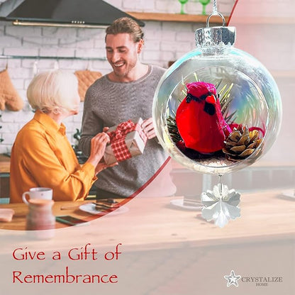 Cardinal Christmas Ornament - Handmade Shatterproof Decorations for Indoor Outdoor Xmas Tree - Clear Ball Ornaments with Magnetic Crystal - Great Gift or Stocking Stuffer for Mom, Sister, Friend