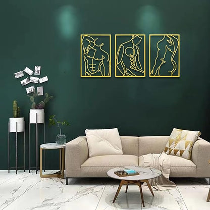 SIETIOJI 3 Pcs Gold Wall Art Decor with Real Metal Wall Art,Gold Metal Modern Minimalist Male Body Shape Wall Art for Living Kitchen Bedroom Wall Decor