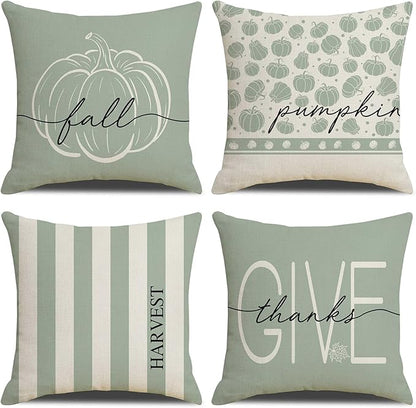 Fall Decor - Fall Pillow Covers 18x18 Set of 4, Thanksgiving Decorations Autumn Cushion Case for Couch