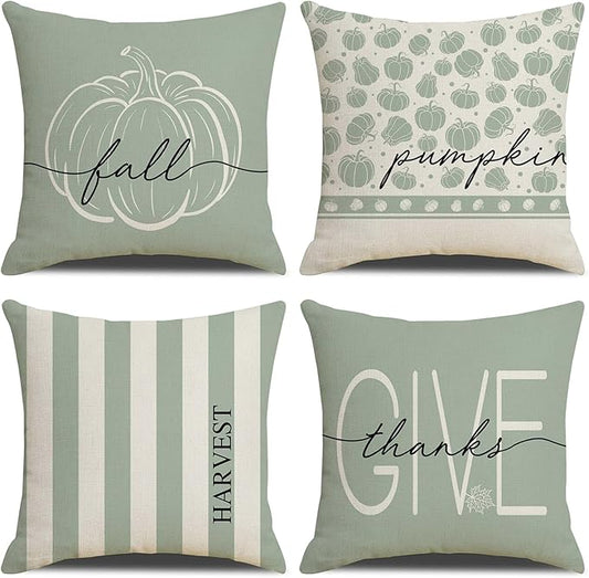 Fall Decor - Fall Pillow Covers 18x18 Set of 4, Thanksgiving Decorations Autumn Cushion Case for Couch