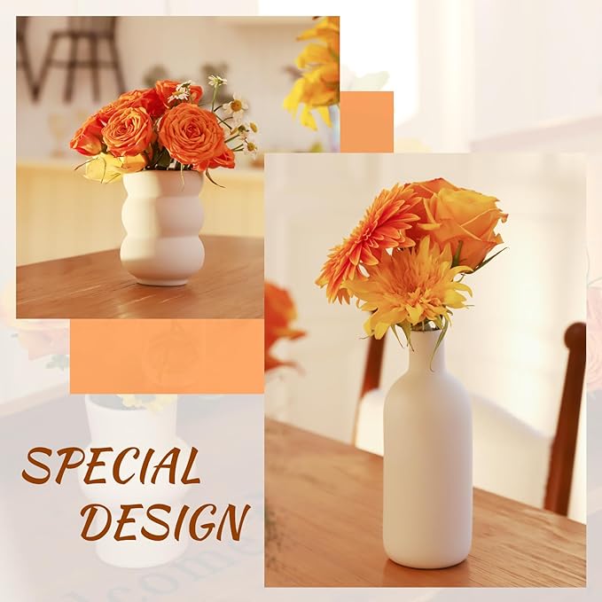 9pcs Ceramic Vases Small Ceramic Vases for Flowers - Modern White Bud Vases for Fresh & Dried Blooms, Unique Shapes, Home Decor, Table Centerpiece, Wedding Decor