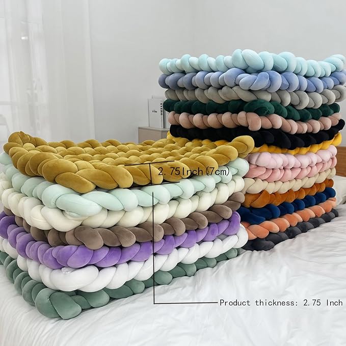 XHJRI Thickened Braided Knot Seat Mat, Knotted Floor Decorative Cushion, Handmade Baby Infant Playing Pad Nursery Rug (27.5 * 31.5 Inch,Orange)