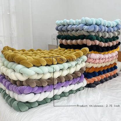 XHJRI Thickened Braided Knot Seat Mat, Knotted Floor Decorative Cushion, Handmade Baby Infant Playing Pad Nursery Rug (27.5 * 31.5 Inch,Orange)