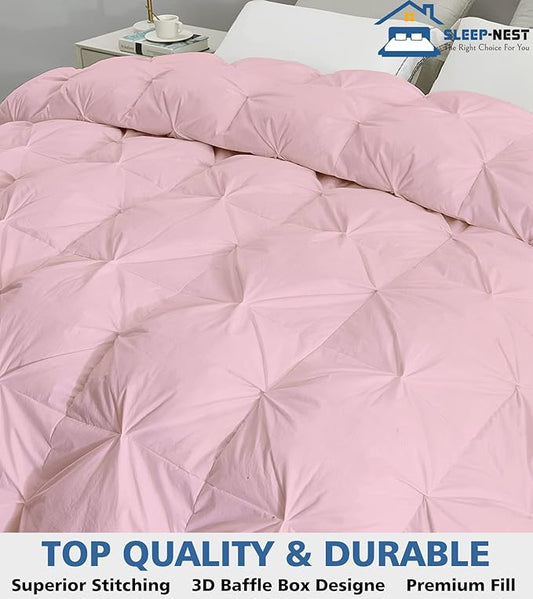 SLEEP-NEST Super King Plus Comforter 128x128 Hotel Luxury Down Alternative Pinch Pleated 1 Piece Comforter with 8 Tabs/Loops, Extra Large King Quilt for All Season, Oversized King - Pink