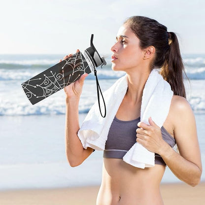 Water Bottle with Straw Spiderweb Halloween Sports Bottles BPA-Free Tritan Black Water Jug with Carrying Strap for Women Men Gym Outdoor Sports