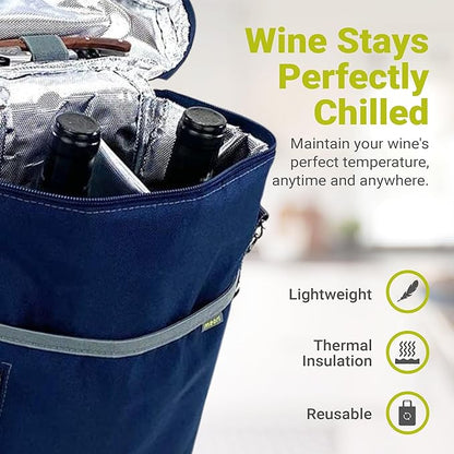 meori 2-Bottle Insulated Wine Tote | Marine Blue Solid