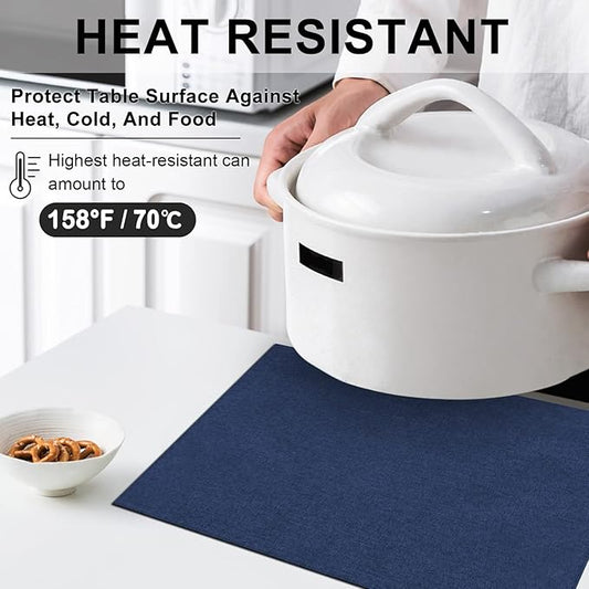 Cloth Placemats Set of 6, Cotton Linen Blend Machine Washable Durable Linen Table Mats, Heat Resistant Placemats Wrinkle Free Place Mats for Dining Table, Easy to Clean (Navy Blue, 6)