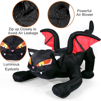 Sizonjoy 7.5FT Halloween Inflatables Decoration Outdoor Lighted Black Cat Decoration Outdoor with Wings,Halloween Blow Up Decor for Yard Lawn Garden Party Decor