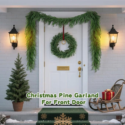 2 Pcs 6 FT Norfolk Pine Garland Artificial, Realistic Christmas Greenery for Mantle Table Wall, Real Touch Winter Pine Garland for Christmas Indoor Outdoor Decor