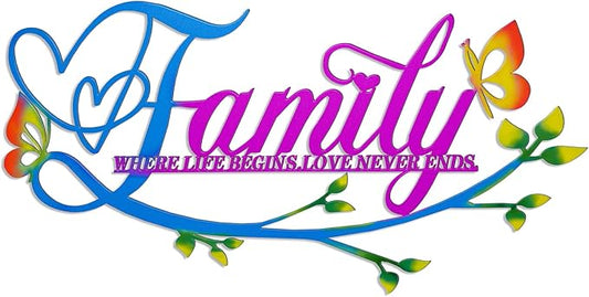 Family Where Life Begins Love Never Ends Word Sign Metal Wall Decor, Black Home Decor Wall Art Decorations, Letters Quotes Sign for Living Room Bedroom Kitchen Indoor Outdoor Decor(17.5 x 9in)
