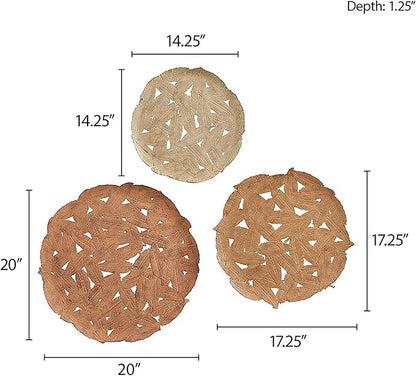 Madison Park Rossi Feather Metal Wall Décor, Metallic Painted Round Iron Discs, Small, Medium, Large Modern Art Sculplture Decortive Plates for Transitional, Home, Living Room, Office - Spice