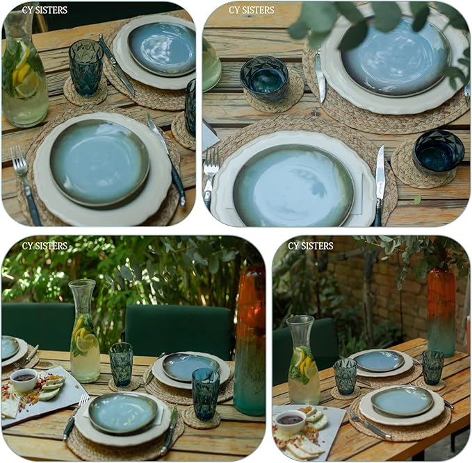 Round Woven Placemats Set of 6 with 6 Coasters Natural Water Hyacinth Place Mats, 13.5 Inch Rattan Placemats Wicker Farmhouse Boho Straw Heat Resistant Outdoor Placemats Patio Table Mats