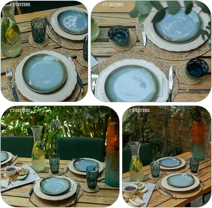 Round Woven Placemats Set of 6 with 6 Coasters Natural Water Hyacinth Place Mats, 13.5 Inch Rattan Placemats Wicker Farmhouse Boho Straw Heat Resistant Outdoor Placemats Patio Table Mats
