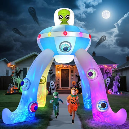 Kalolary 12FT Halloween Inflatables Archway UFO Alien, Giant Alien Arch Inflatable with Build-in Colorful Flashing Lights Scary Halloween Outdoors Blow Up Decoration for Yard Garden Lawn Indoor Decor