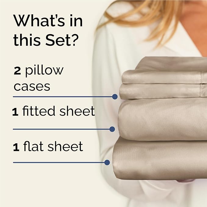 CGK Linens Twin XL 4 Piece Sheet Set - Cooling Sheets for Hot Sleepers - Hotel Luxury Bedding Set with 8-16 Inch Deep Pockets - 1 Flat & 1 Fitted & 2 Pillowcases - Soft, Comfy & Wrinkle Free - Cream