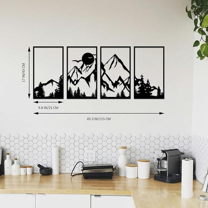 ESTART 4 Pcs Mountain Range Metal Wall Art Decor Summit Metal Wall Sign Rustic Forest Home Decor Sign Mountain Scene Wall Decor Art Hanging for Living Room Bedroom Bathroom Office, 45.3 x 17 Inch