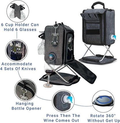 Backpack Cooler Insulated Leak Proof 20 Cans, 2 Ice Packs for Keeping Cool, Collapsible Support Stand with Rotary Bottom Tray for Rotate 360°, Cup Holder Cutlery Set for Camping Lunch