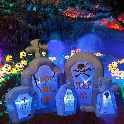 RETRO JUMP 6.6 Ft Halloween Inflatables Tombstone Combo Blow up Spooky Gravestone Holiday Lighted Decoration Headstone for Indoor Outdoor & Yard Garden Lawn