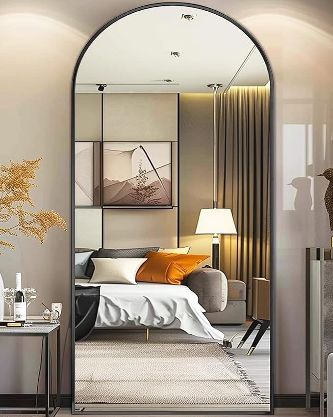 Full Length Mirror, 81"x41" Arched Floor Mirror Freestanding, Full Body Mirror Floor Standing Mirrors with Stand for Bedroom, Hanging Mounted Mirrors for Living Room Cloakroom, Black