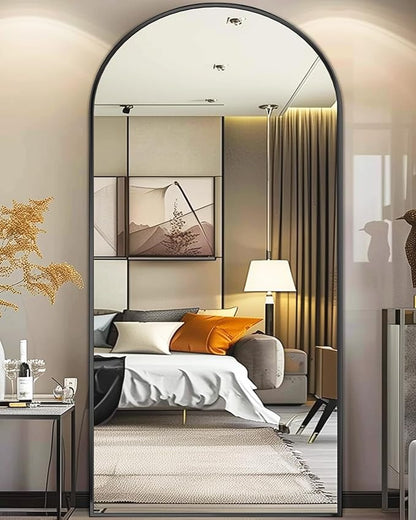 Full Length Mirror, 81"x41" Arched Floor Mirror Freestanding, Full Body Mirror Floor Standing Mirrors with Stand for Bedroom, Hanging Mounted Mirrors for Living Room Cloakroom, Black