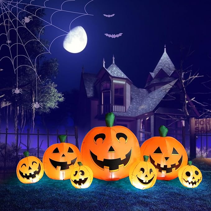 MUMTOP 8.8 Ft Long Inflatable Outdoor Halloween Decorations, Inflatables Halloween Pumpkins Outdoor Decorations Blow Up with Built-in LED Lights for Yard Party Holiday Garden