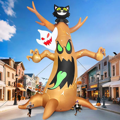 20FT Halloween Inflatable Tree with LED Light, Kalolary Giant Ghost Tree Inflatable Halloween Blow-Up Outdoor Decoration Black Cat Halloween Yard Inflatable for Courtyard Lawn Shopping Mall Street