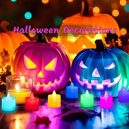 LANKER 24 Pack Flameless Tealight Candles, 7 Color Changing Battery Operated Led Tea Lights, Electronic Fake Candles, Decorations for Wedding, Party, Christmas, Halloween (7 Color Changing)