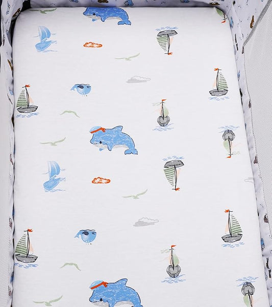 Bassinet Sheets Compatible with UPPAbaby Bassinet, 2 Pack Fitted Sheets, 100% Jersey Knit Cotton 190GSM, Ultra Soft Breathable, Dolphin and Whale
