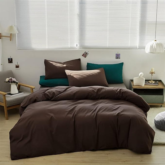Wellboo Brown Comforter Sets King Solid Mocha Coffee Bedding Comforters Cotton Women Men Plain Chocolate Color Quilts Adults Teens Dark Brownness Modern Chestnut Blankets Farmhouse Deep Color Bedding