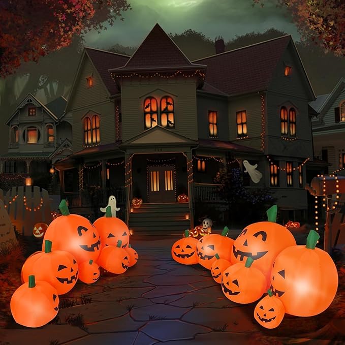 8FT L Halloween Inflatable Pumpkin Patch Fall Inflatable Each Pumpkin with Build-in LED Lights Blow up Pumpkin Decor Outer Large Party Yard Decoration