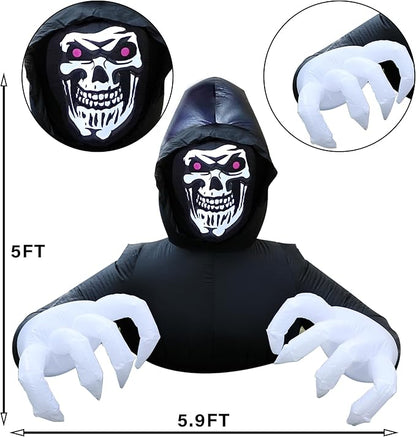 DR.DUDU 6 Ft Halloween Inflatable Decoration Grim Reaper Spooky Ghost with LED Lights for Outdoor Garden Yard Lawn