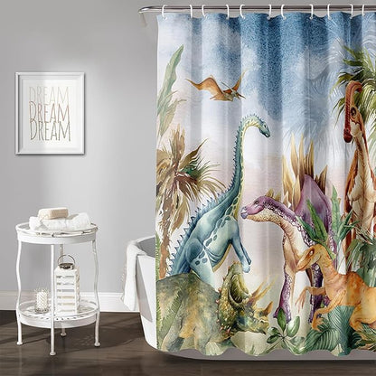 AILONEN Dinosaur Shower Curtain 48" W*72" H for Bathroom,3D Tropical Dinosaur Bathroom Shower,Cartoon Dinosaur Boys Bath Curtain Polyester Waterproof Shower Curtain with 12 Hooks
