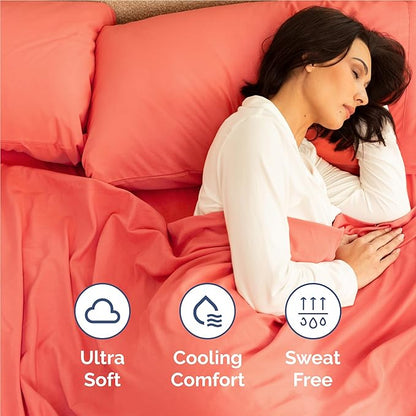 CGK Linens Twin XL 4 Piece Sheet Set - Cooling Sheets for Hot Sleepers - Hotel Luxury Bedding Set with 8-16 Inch Deep Pockets - 1 Flat & 1 Fitted & 2 Pillowcases - Soft, Comfy & Wrinkle Free - Coral