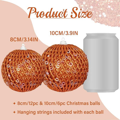 6pcs 3.94" Christmas Ball Ornaments Glitter Shatterproof Christmas Tree Ornaments Sequin Xmas Hanging Balls Decorations for Wedding Party Holiday(Orange)