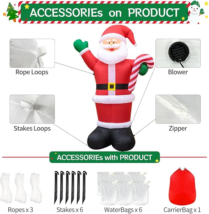 DomKom 14 FT Huge Christmas Inflatable Outdoor Decoration Santa Claus, LED Lights Holiday Blow Up Yard Decoration for Holiday Party Garden Yard Lawn Winter Decor