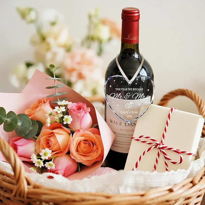 Wedding Gifts for Couples 2025 - Mr and Mrs Ornament 2025 - Bridal Shower Gifts, Just Married Gift for Bride, Newlywed, Future Mr & Mrs, Her - Crystal Glass Christmas Ornaments