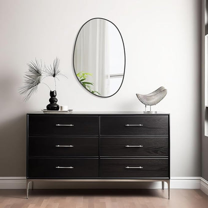 WallBeyond 19" H x 28" W Asymmetrical Decor Irregular Accent Wall Mirror for Entryway, Hallway, etc || Shape: Abstract & Unique Cobblestone, Vertical, Black