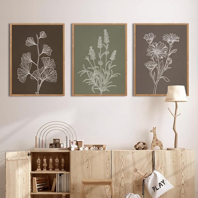 IARTTOP Framed Boho Botanical Picture Canvas Wall Art Vintage Floral Art Prints Minimalist Neutral Plant Wall Decor for Living room Bedroom Office-12 * 16 Inch Set of 3